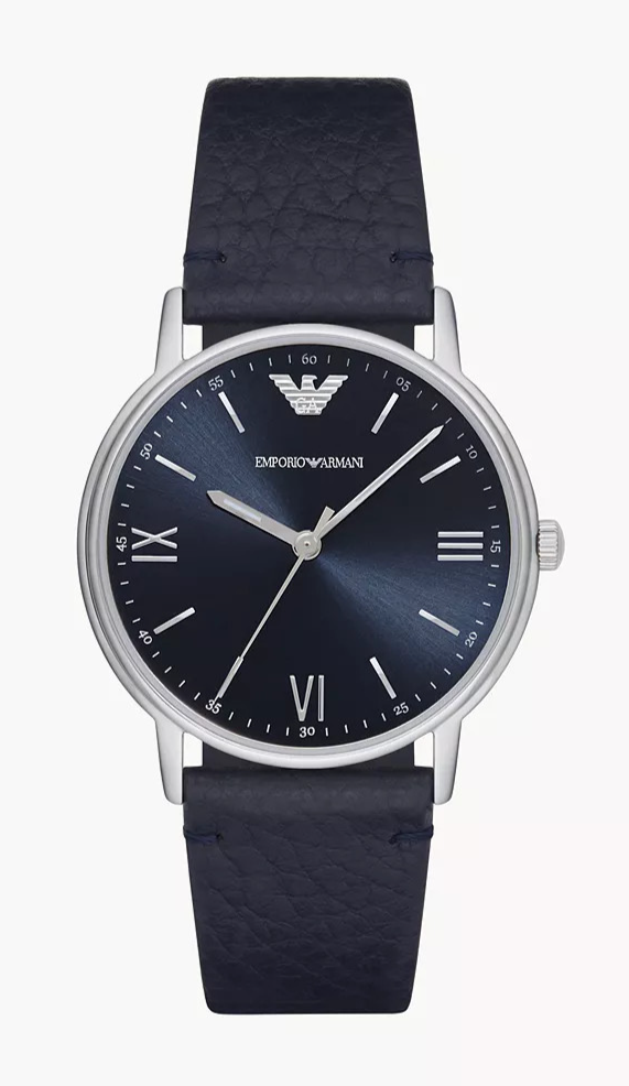 Emporio Armani Kappa Silver Tone Blue Dial Blue Leather Strap Mens