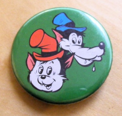 VINTAGE DISNEY BIG BAD WOLF & LI'L WOLF METAL PIN BADGE 1970/80s  5.7 cm