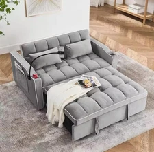 3-in-1 Convertible Velvet Sofa Bed – 55’’ Loveseat Pull-Out Sleeper