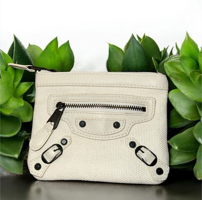 Balenciaga Paris cream canvas small zip pouch clutch