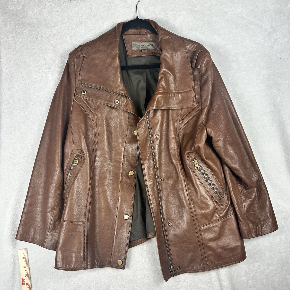 Marc New York 100% Leather Brown Moto Jacket Womens XL Buttery Soft - Image 2 of 4