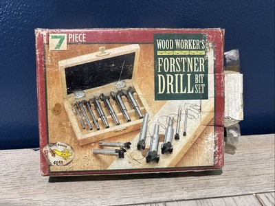 Vintage FORSTNER Wood Boring Drill Bit 7 Piece 1/4 thru 1'' Set in Wood Box