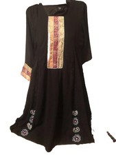Anarkalis India Embellished Dress Women black lace beads floral Evening sz M-L