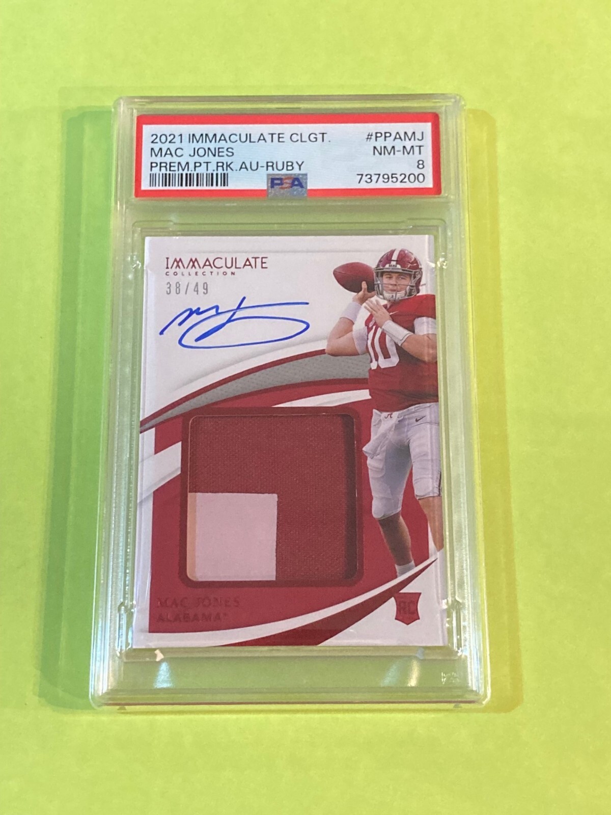 Mac Jones Panini Immaculate Collection Collegiate Premium Patches Rookie Autographs #PPAMJ Ruby