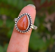 Sparkling Sunstone Pear Gemstone 925 Sterling Silver Handmade Ring Gift For Her