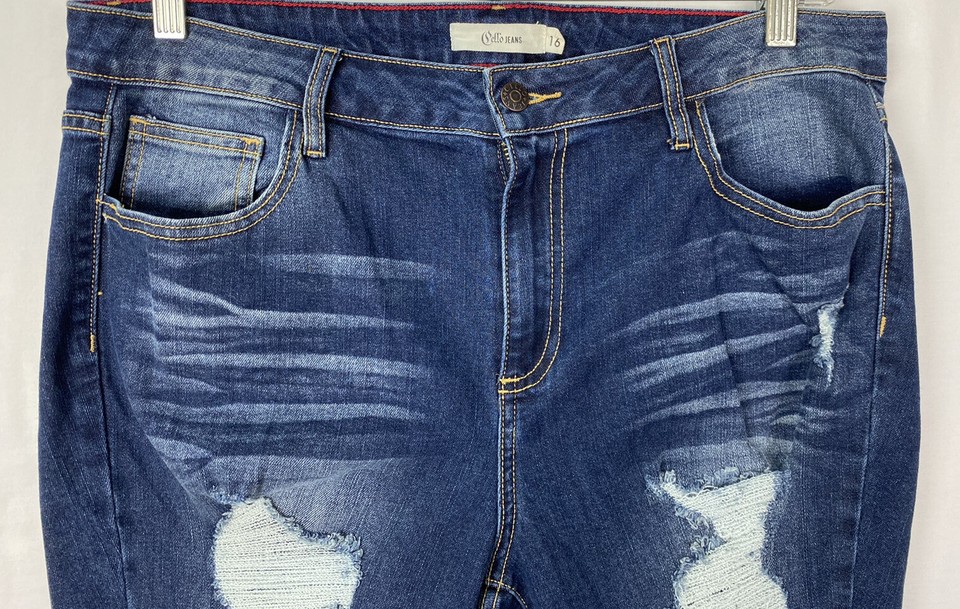 Cello Women's Distressed W/ String Covered Holes Stretch Jeans 16 36x30 ...