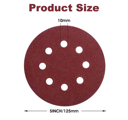 100x 5inch Sanding Discs 120 Grit Hook Loop 8-Hole Orbital Sander Sandpaper Pads - Picture 2 of 7