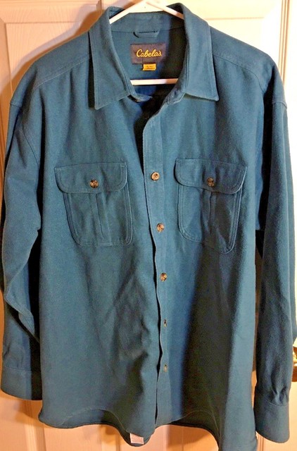 Cabelas Mens Heavy Cotton Flannel Shirt XL Blue Green Button Down Long Sleeve | eBay