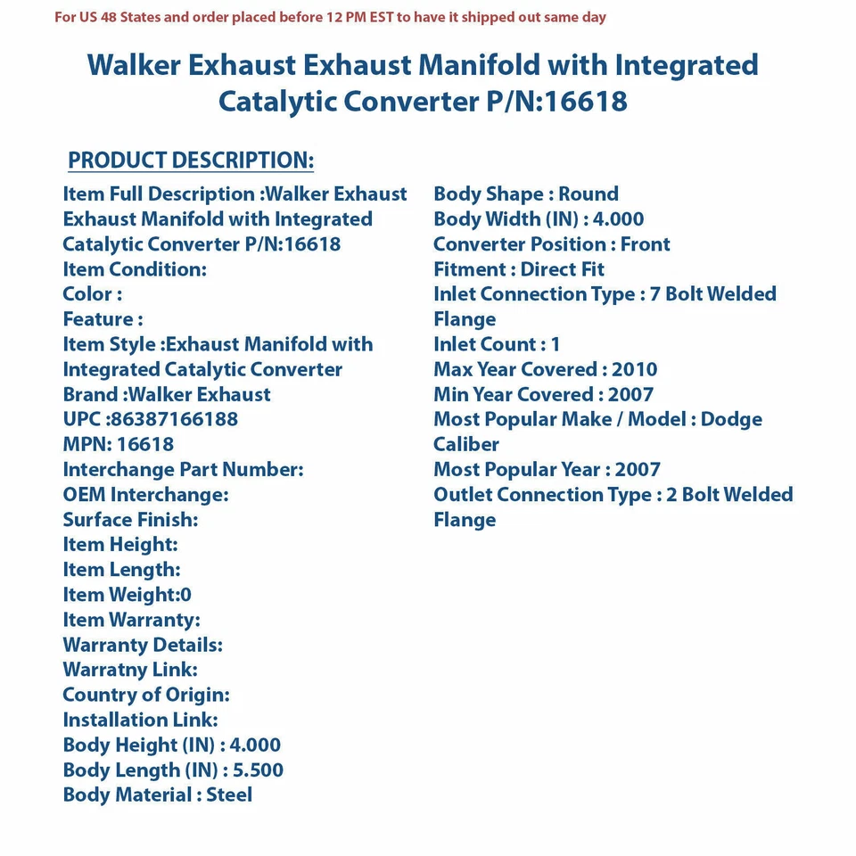 Coletor de exaustão Walker com conversor catalítico integrado 16618 - Imagem 4 de 4