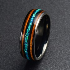 8MM Opal Wood Inlay Tungsten Carbide Wedding Band Ring Fashion Jewelry Ring