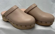 J.CREW Size 6 Convertible Leather Clogs in Soft Pink Blush With Gold accents EUC