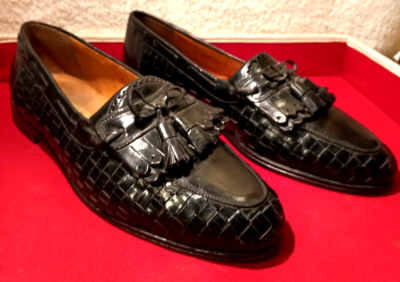 Johnston & Murphy Domani Woven Leather Loafers 10 M Italy Vintage Domani by Johnston & Murphy Woven Tasseled Slip-on  main image 2