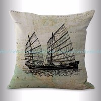 Us Seller, Accessories For Beach Nautical Yachts Sailing Boat Map Cushion Cover Us Seller, Accessories For Beach Nautical Yachts Sailing Boat Map Cushion Cover