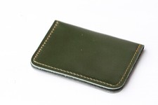 Handmade Cow Leather Card Holder Khaki Green Bi-fold Light Pocket Wallet Purse