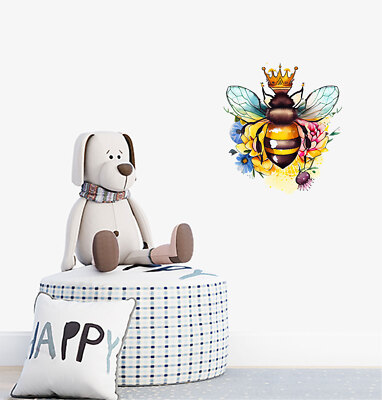 Bunter Vinyl-Aufkleber Bienenkönigin Blume Wandbild Schlafzimmer A5260
