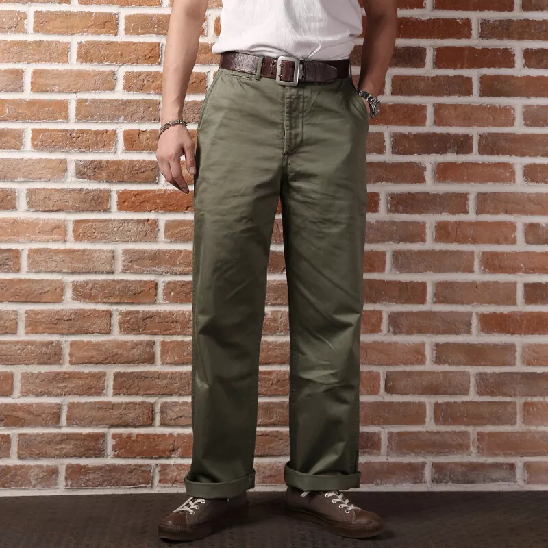 Bronson Repro 1942 Khaki Chino WW2 US Army Men's Trousers Military Casual  Pants