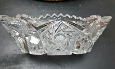 ABP Brilliant Cut Glass Celery Bread Tray Dish Banana Split Boat Bowl 8.5''