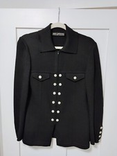 st john evening Elegant Black Collared Jacket With Rhinestone Buttons
