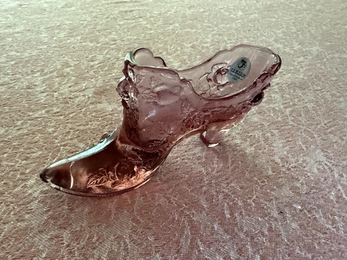 Fenton glass Pink Cabbage Rose Shoe Slipper sticker mint