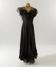 Vtg 60s Mike Benet Layered Ruffle Lace Gown Dress 12 Dark Romantic Goth Evening