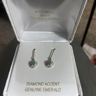 Diamond Accent Genuine Emerald 18kt Gold Over Sterling Silver