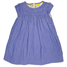 Mini Boden Jumper Dress Size 3-4 Years Blue Corduroy Cotton Ruffles Floral Lined