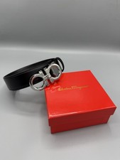 Ferragamo Men's Leather Belt Size 32-34 - Black/Silver