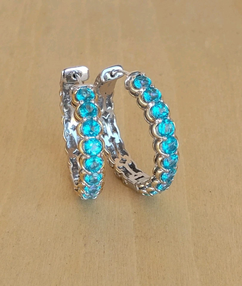 Valitutti Gems en Vogue Paraiba 黄玉 Hoops 925 钯 - 一个 POST SOLDERED — 第 4/4 张图片