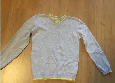 Kinder Jungen Pullover 3 Suisses Gr.110 Grau, Gelb, langarm V auschnitt