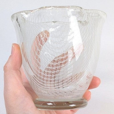 MCM Vintage Bohemia Czech Glass Harrachov Lattice Harrtil Small Bowl Vase 4.25in