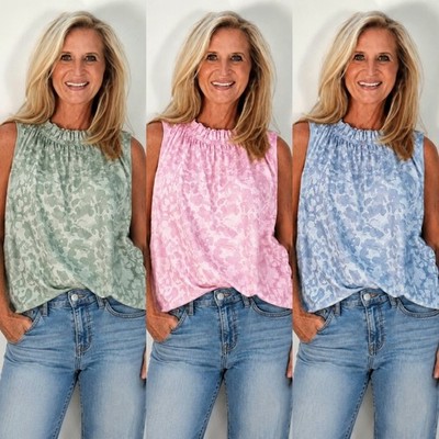 Made in Italy Damen Blusen  ärmellose Sommer Tops Viskose Leo Print