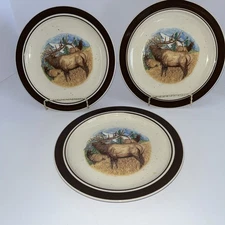Cabela’s Folkcraft Stoneware Scotty Z Bugling Elk 8.5" Salad Plates -Set of 3
