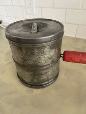 Vintage 5 Cup Duplex Flour Sifter, Red wood handle, shaker style sifter works