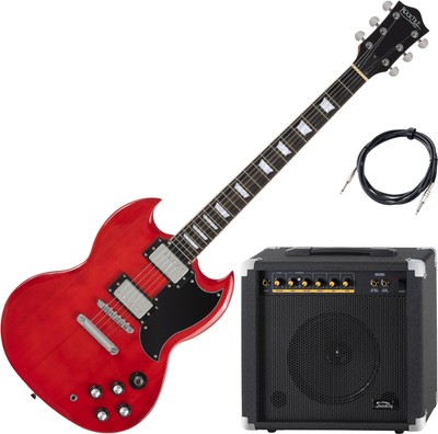 Hochwertige E-Gitarre in Heritage Cherry inklusive Verstärker Instrumentenkabel