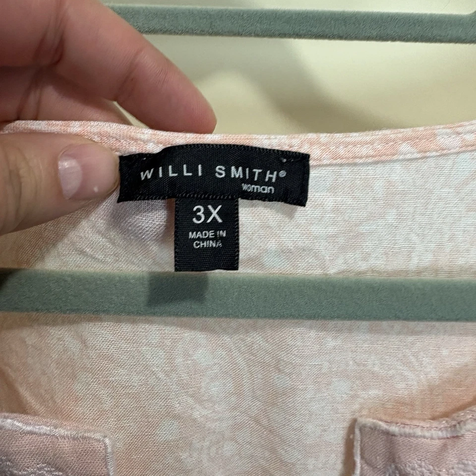 Willi Smith Top Womens 3X Pink Paisley Linen Blend Pullover Tunic Embroidered - Image 4 of 4