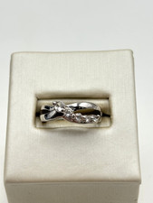 STERLING SILVER 925 INFINITY WHITE ROUND GEMSTONE 3.2mm BAND SIZE 5 RING 2.6g