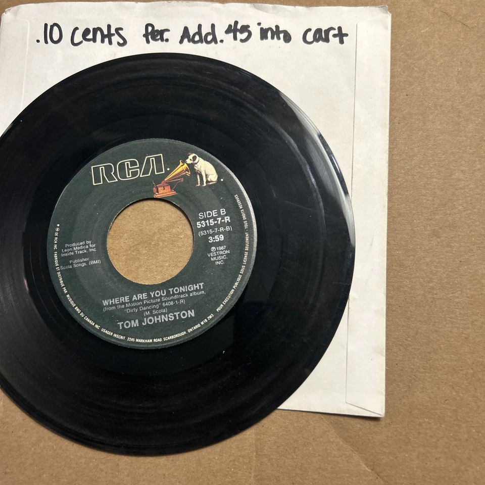 Eric Carmen Hungry Eyes Tom Johnston Where Are You Tonight 1987 Rca 45 - Image 4 of 4