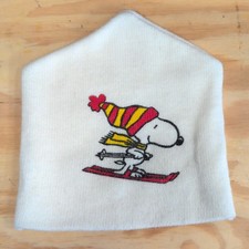 Snoopy Beenie Adult Ski Hat Vintage Orlon Acrylic - Ivory - Made In USA