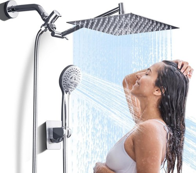 #ad 10” High Pressure Rain Shower Head w Handheld 5 Spray Modes Chrome $48.59