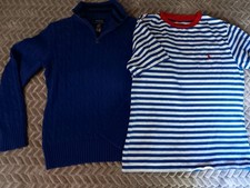 Polo Ralph Lauren Boys Medium 10-12 Blue Pullover Sweater  Striped Tshirt