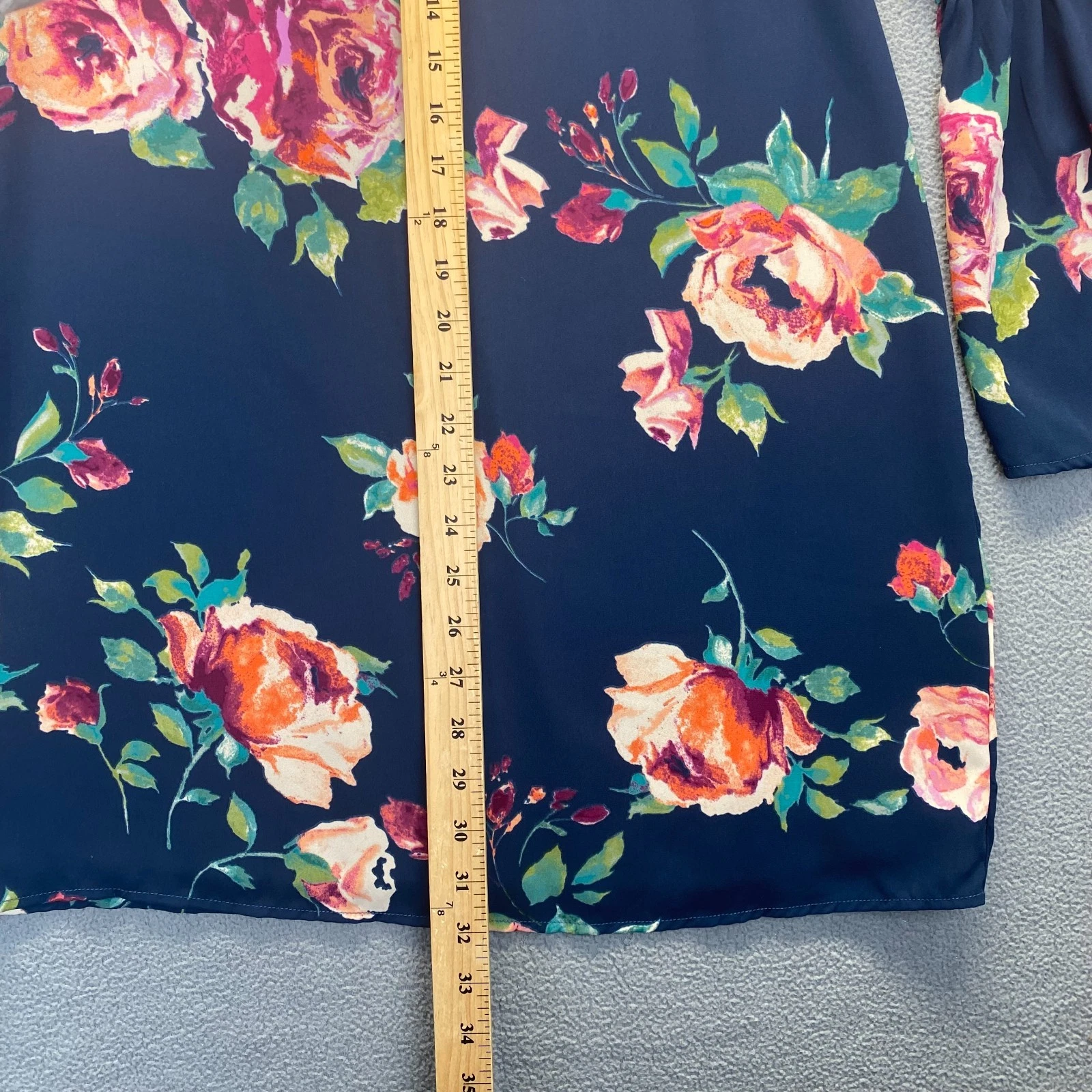 VETEMENTS EVERLY Vestito Donna Taglia M Blu Cambio Floreale Manica a Campana Foderato con Zip Posteriore Preppy