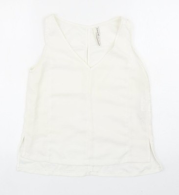 Stradivarius Damen Basic Tank weiß Polyester Größe S V-Ausschnitt