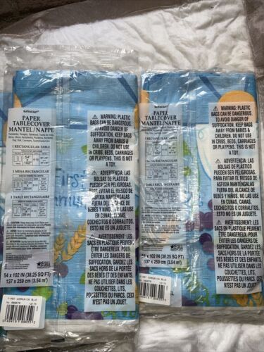 Lot-4 First Communion Paper Table cover 54x102 Blue W/ Grapes Leaves New - Picture 2 of 3