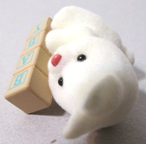 FLOCKED BUNNY HOLDS 'BABY' BLOCKS - 1991 HALLMARK MERRY MINIATURE - Picture 5 of 6