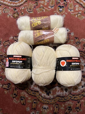 5 Skeins Vintage 224 Yellow Baby Yarn Red Heart Soaping Pompadour  Caron