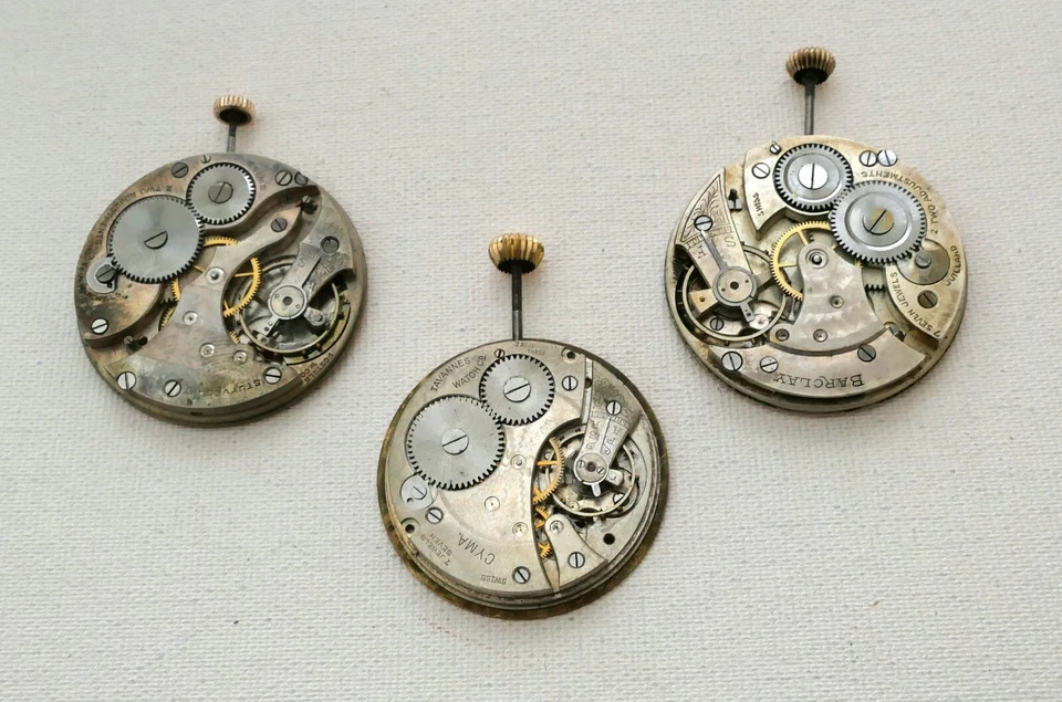 3 ANTIQUE SWISS 7JEWELS POCKET WATCH MOVEMENTS FOR PARTS - Image 3 of 4