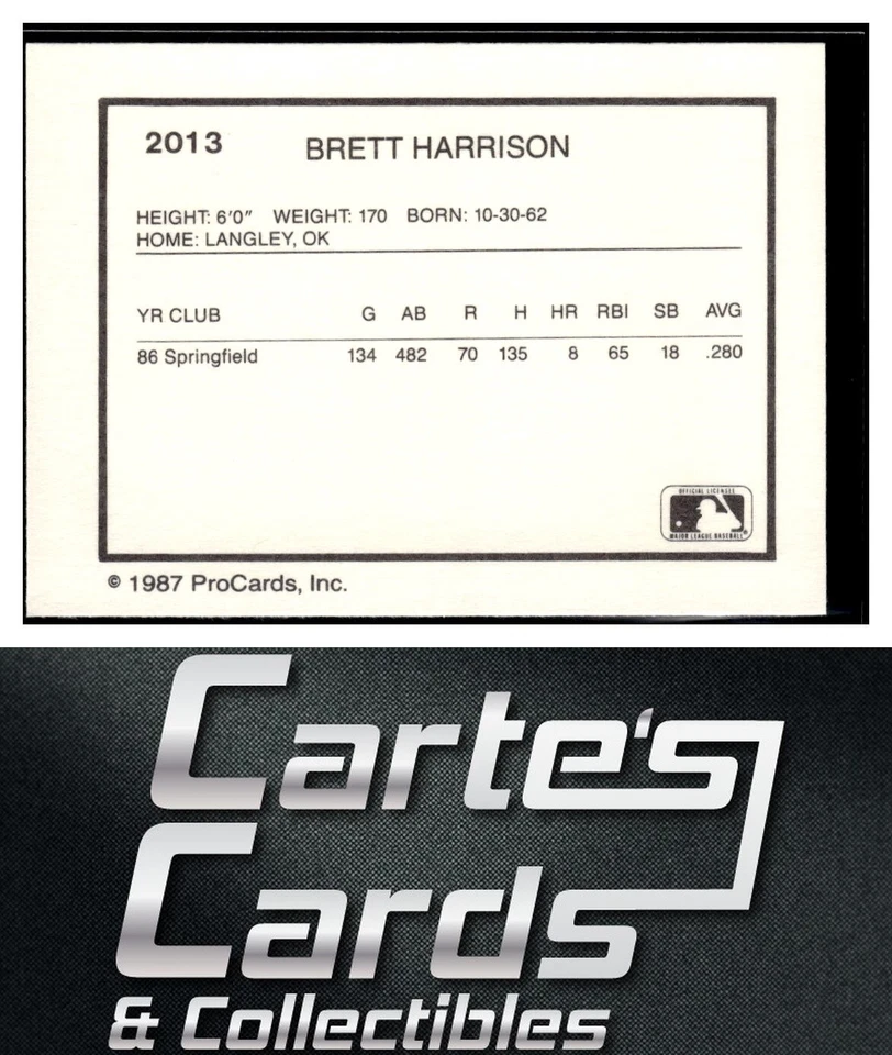 Brett Harrison 1987 ProCards #2013 St. Petersburg Cardinals - Image 2 of 2