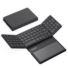 Foldable Bluetooth Keyboard Full Size Touchpad PU Leather Wireless Travel