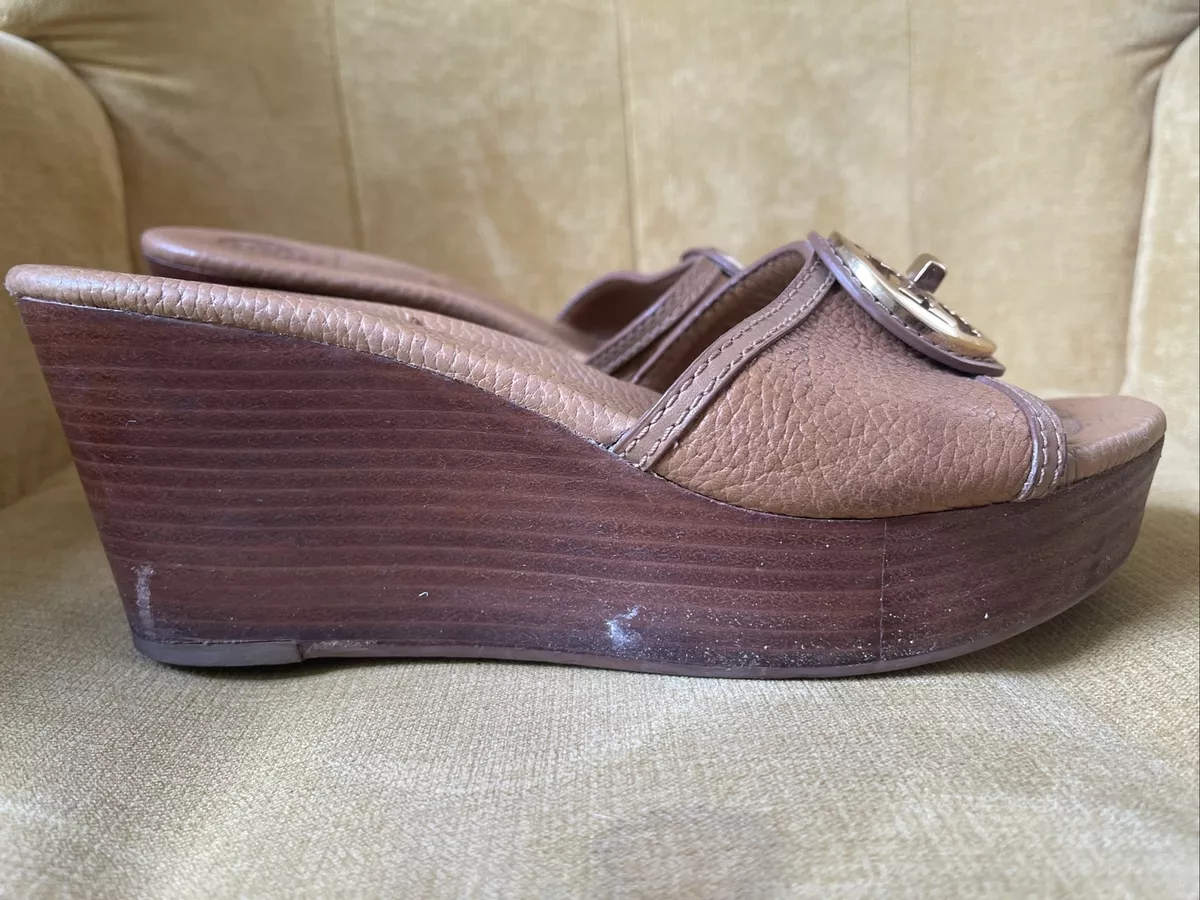 Tory Burch Women s Slip On Patti 3 Brown leather platform Wedge