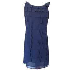Adrianna Papell Women's 10 Navy Blue Chiffon Ruffle Sleeveless Dress Tiered AD